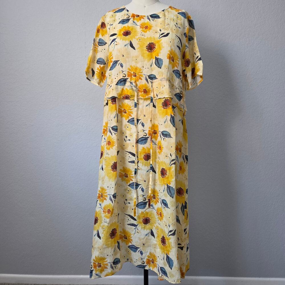 Brand New 100% Lyocell Sunflower Midi Dress - Adjustable Waist